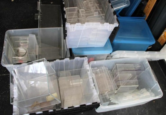 Six Tubs Filled with Clear Plastic Displays for Retail