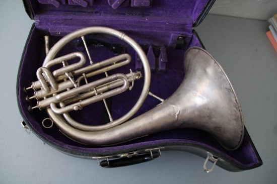 Silver-Colored FA Reynolds US Military Band Mellophone with Case