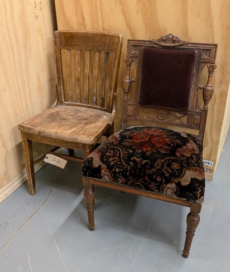 State of CO Oak Chair and Intricate Padded Back Chair