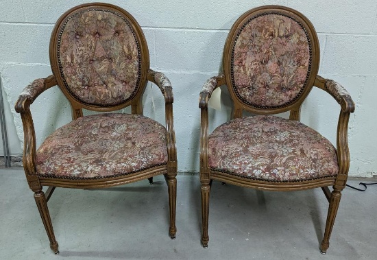 French Provincial Upholstered and Tufted Parlor/Lounge Chairs