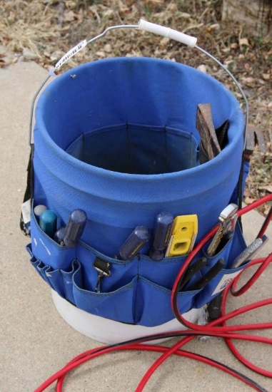 Tool Bucket with a Variety of Hand Tools
