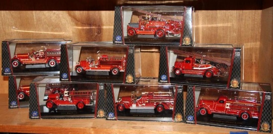 Eight New in Case 1:43 Size Die-Cast Early Fire Trucks