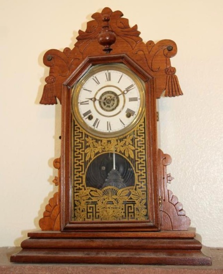 Ingraham Wood Mantle Clock with Key