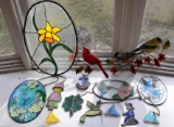 Mixed Stained Glass Pieces and Tin Birds