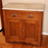 Beautiful Antique Wood and Marble-Top Night Stand