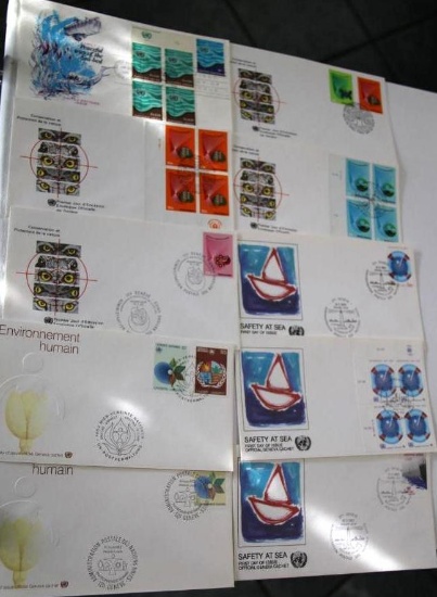 Ten United Nations Commemorative Stamps with Geneva Cancellations