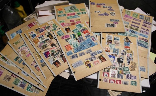 Box Filled with Canceled US and International Postage Stamps and Cards