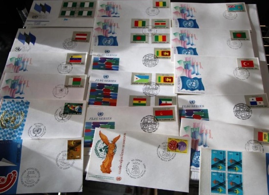 Collection of United Nations Flags Series First Day of Issue Stamp Cancellations