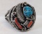 Artist Marked Turquoise and Coral Cuff Bracelet