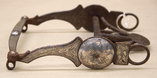 Excellent Antique Iron Spade Bit with Embellished Silver Panels and Copper Wire Ornamentation