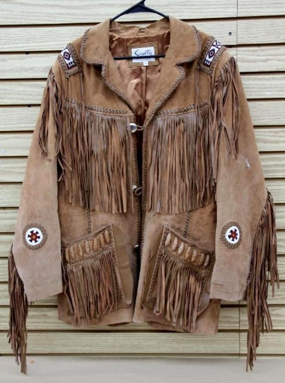 Gorgeous Soft Brown Leather Fringe Jacket with Beadwork