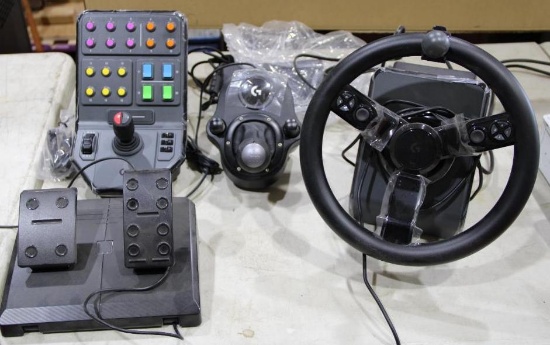 Logitech G28-G920 Wheel and Pedals with Heavy Equipment Side Panel and Shifter