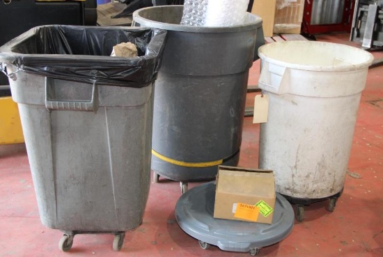 Three Large Trash Bins with Rolling Bases