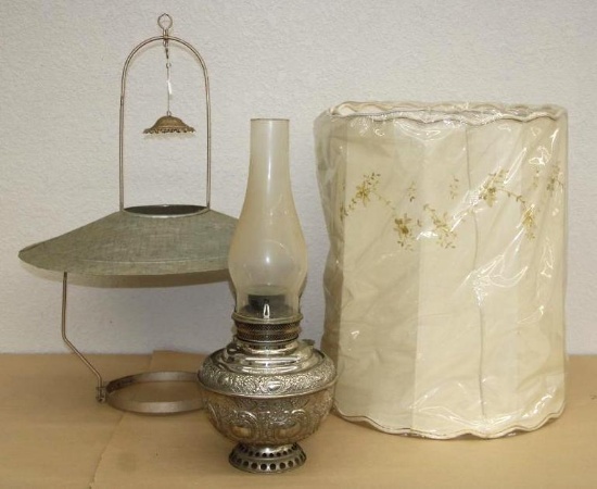 Beautiful Large "The Miller Lamp" Silver-Colored Oil Lamp with Hanger