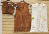 Child's and Adults Fringed Leather Vests and Embroidered Felt Vest