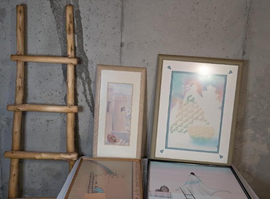Contemporary Indigenous Framed Art and Blanket Ladder