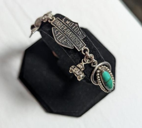 Sterling Silver Harley Davidson Charm Bracelet