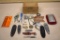 Tiny Colonial Knife with Sheath and Mixed Hunting Accessories and Collectibles