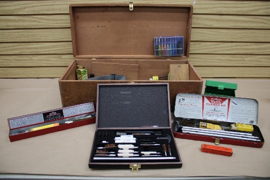 Small Trunk of Mixed Gun Cleaning Supplies and More