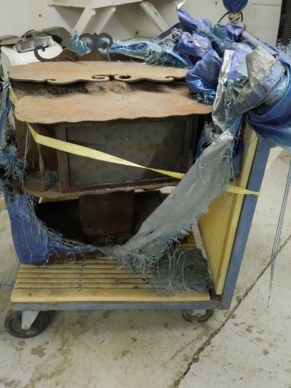 Rusty Cast Iron Stove with Cart