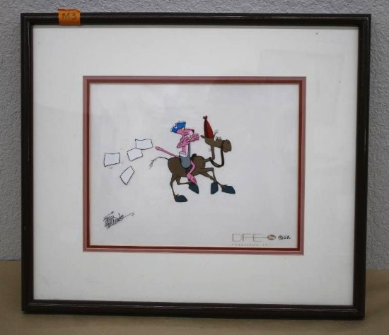 Signed Framed Hand-Painted Celluloid Art of Pink Panther by Friz Freleng