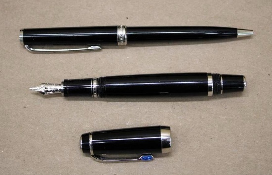Beautiful Black Mont Blanc Fountain Pen and Ballpoint Set