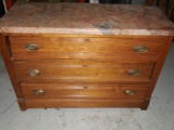 Antique Three Drawer Walnut / Marble Top Dresser