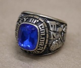 10K White Gold CU 1979 Class Ring with Large Blue Stone