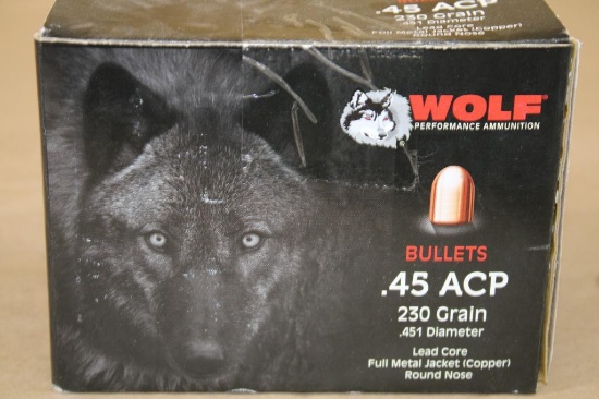 Box of 250 Wolf 45 ACP Bullets for Reloading