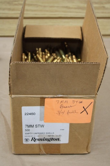 Open Case of Remington 7mm STW Unprimed Brass Labeled 3/4 Full