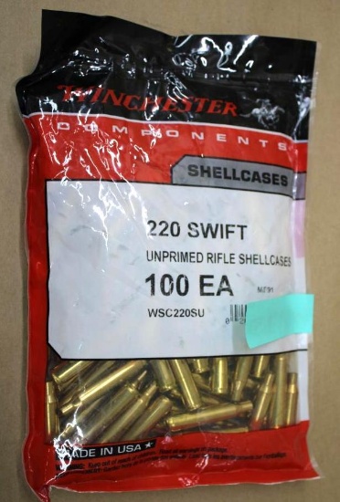 100 Pieces Winchester 220 Swift Unprimed Brass Shellcasings