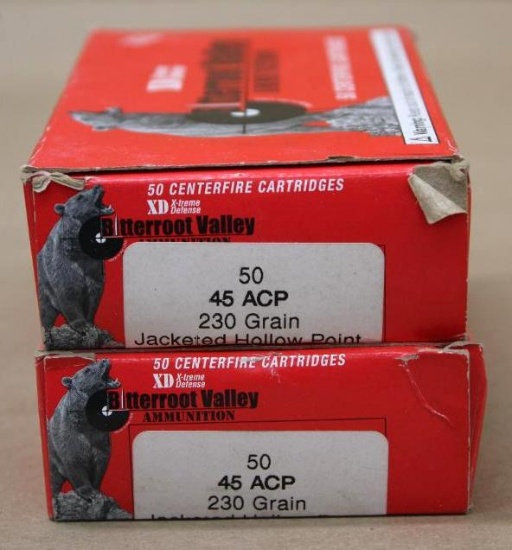 100 Rounds Bitterroot Valley Ammunition 45 ACP JHP