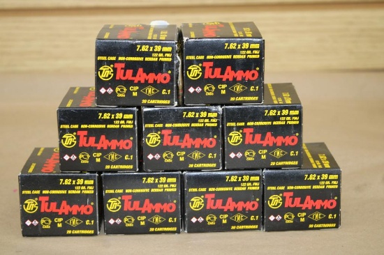 Nine Boxes of 20 Rounds TulAmmo 7.62 x 39mm Ammunition