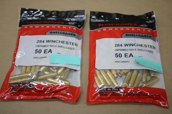 100 Pieces Winchester 284 Win Unprimed Brass Casings