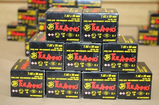 Nine Boxes of 20 Rounds TulAmmo 7.62 x 39mm Ammunition