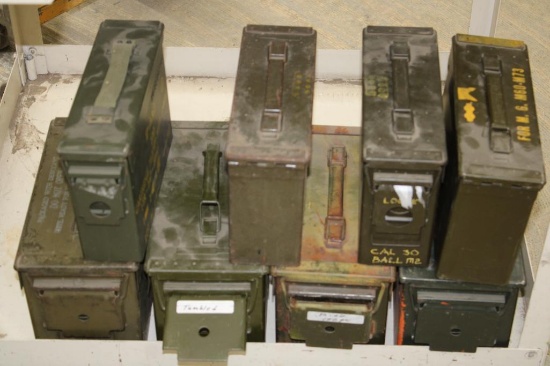 Eight Mixed Metal Military Ammo Cans