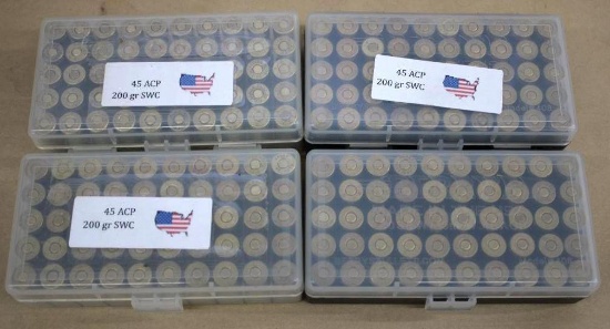 200 Rounds Reloaded 45 ACP Ammunition in Cases