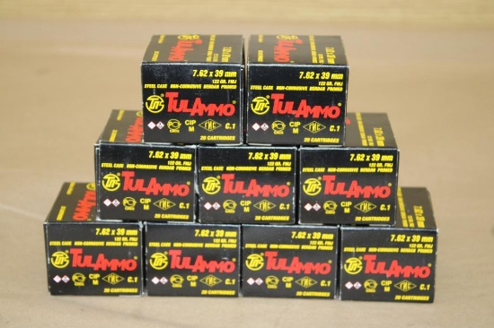 Nine Boxes of 20 Rounds TulAmmo 7.62 x 39mm Ammunition