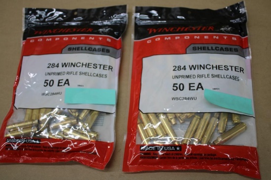 100 Pieces Winchester 284 Win Unprimed Brass Casings