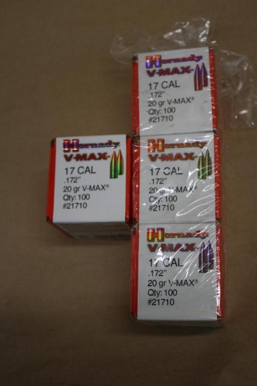 400 Pieces Hornady V-Max 17 Caliber Bullets for Reloading