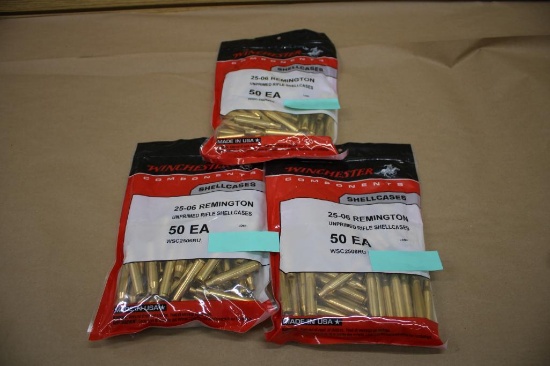 150 Pieces Winchester 25-06 Remington Unprimed Brass Casings