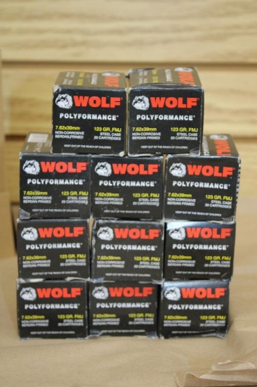 11 Boxes of 20 Wolf Polyformance 7.62 x 39mm FMJ Ammunition