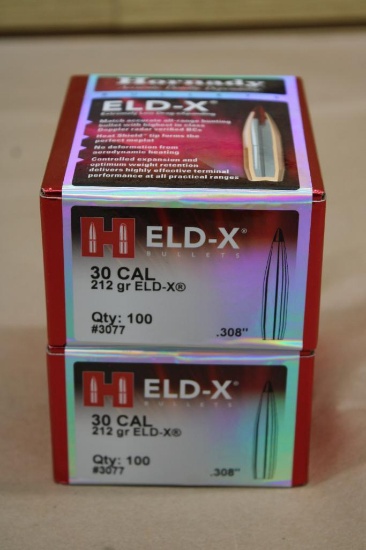 Two New Packs of 100 Hornady Eld-X 30 Cal Bullets for Reloading