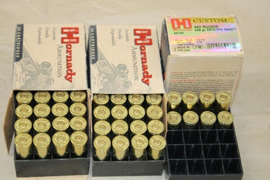 44 Rounds Hornady 480 Ruger Ammunition and Four Fired Brass