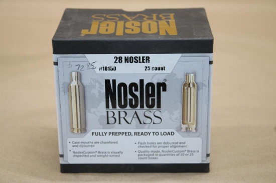 Box of 25 Pieces 28 Nosler Unprimed Brass for Reloading