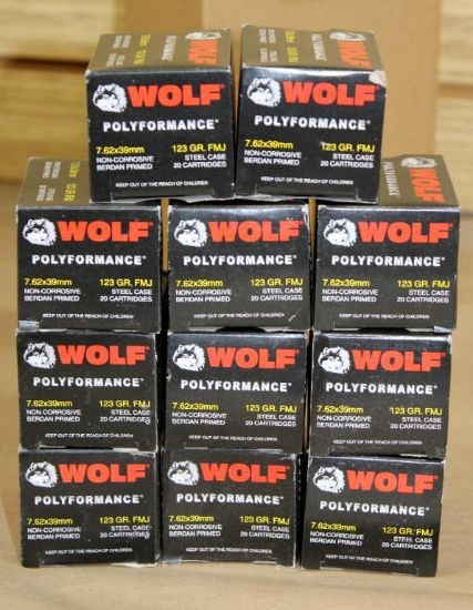 11 Boxes of 20 Wolf Polyformance 7.62 x 39mm FMJ Ammunition