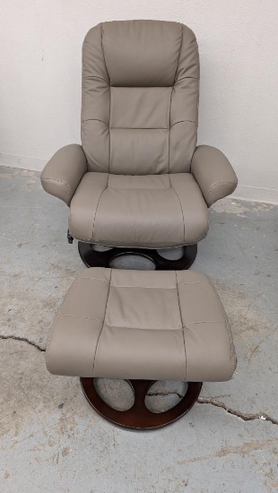 Barcalounger Tan Leather Chair and Ottoman