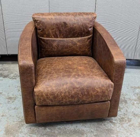 Leather Swivel Barrel Chair