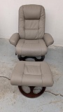 Barcalounger Tan Leather Chair and Ottoman
