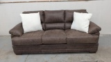 Brown Leather Couch w/ Throw Pillows